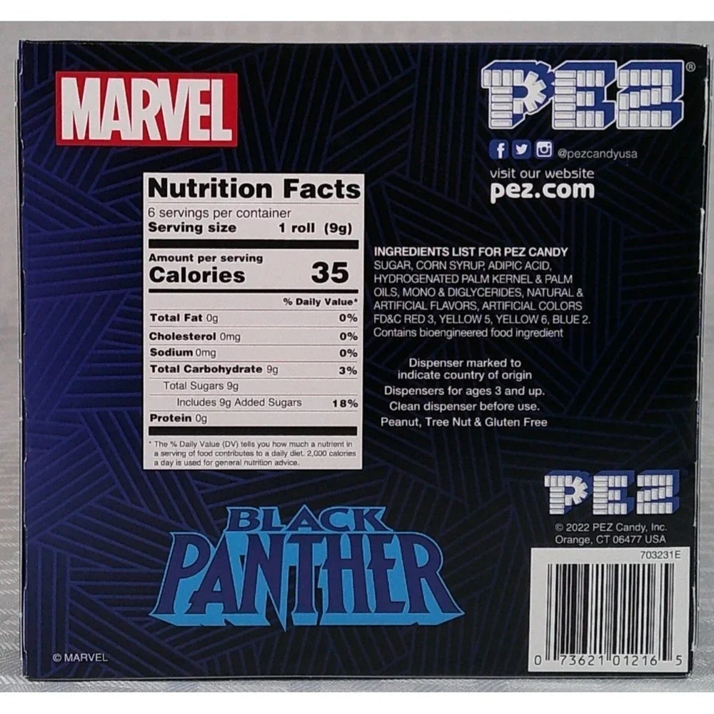 Marvel Black Panther Pez Candy And Dispenser Set Retired 6 Pez Candy Rolls
